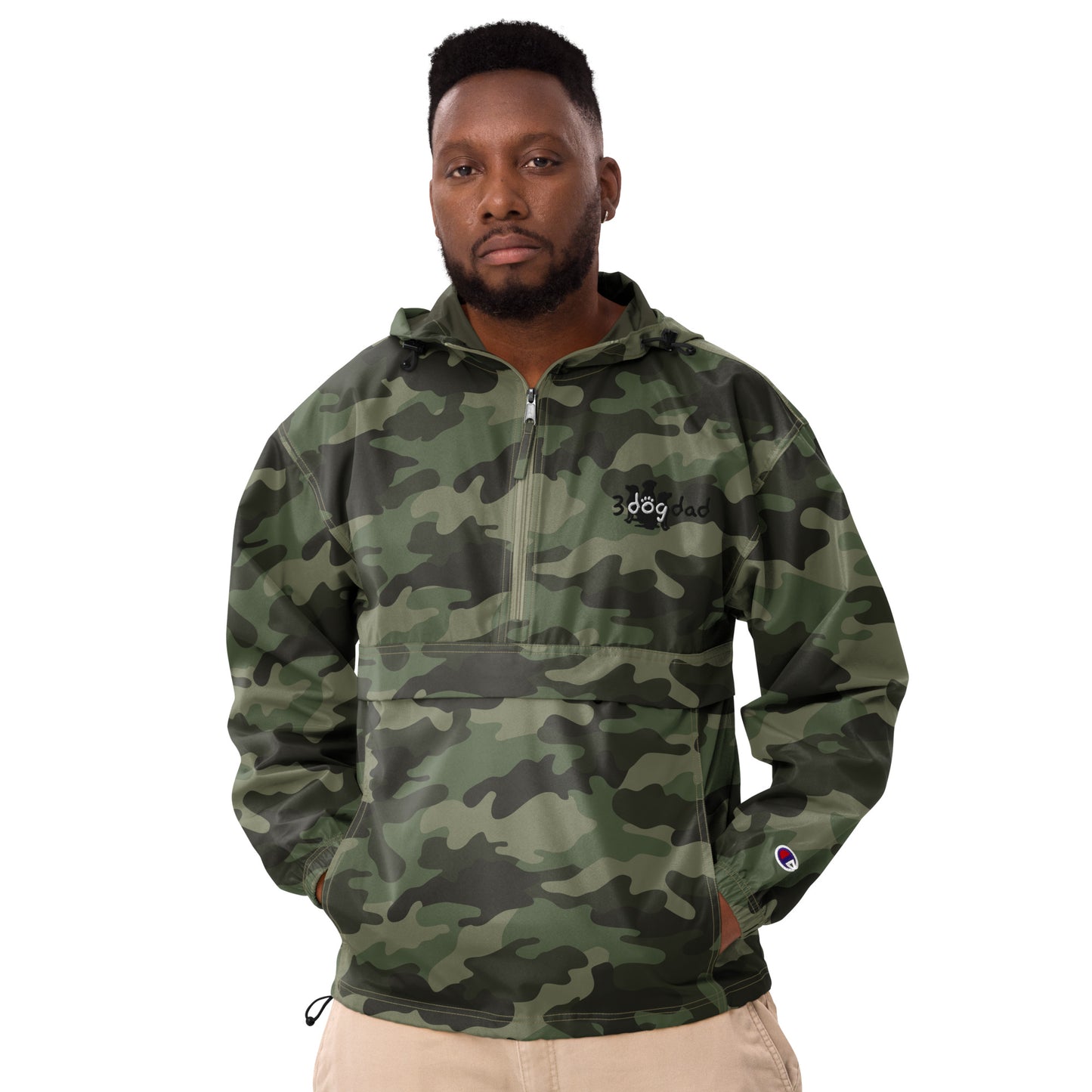 Embroidered jacket with 3 dog dad logo