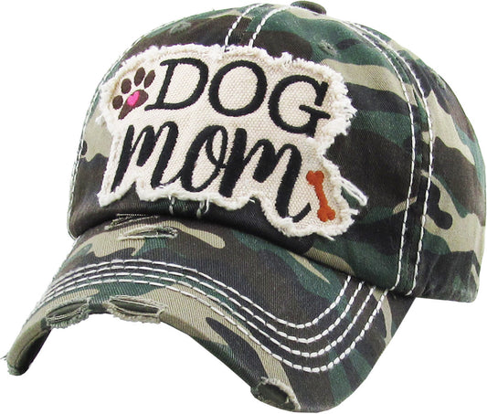 Dog Mom Washed Vintage Ball  Cap