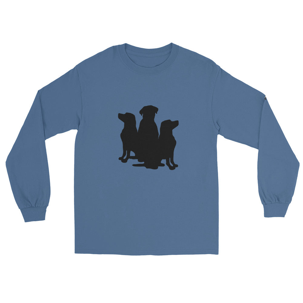 3 Dogs on long sleeve shirt full logo on sleeve- dog tee