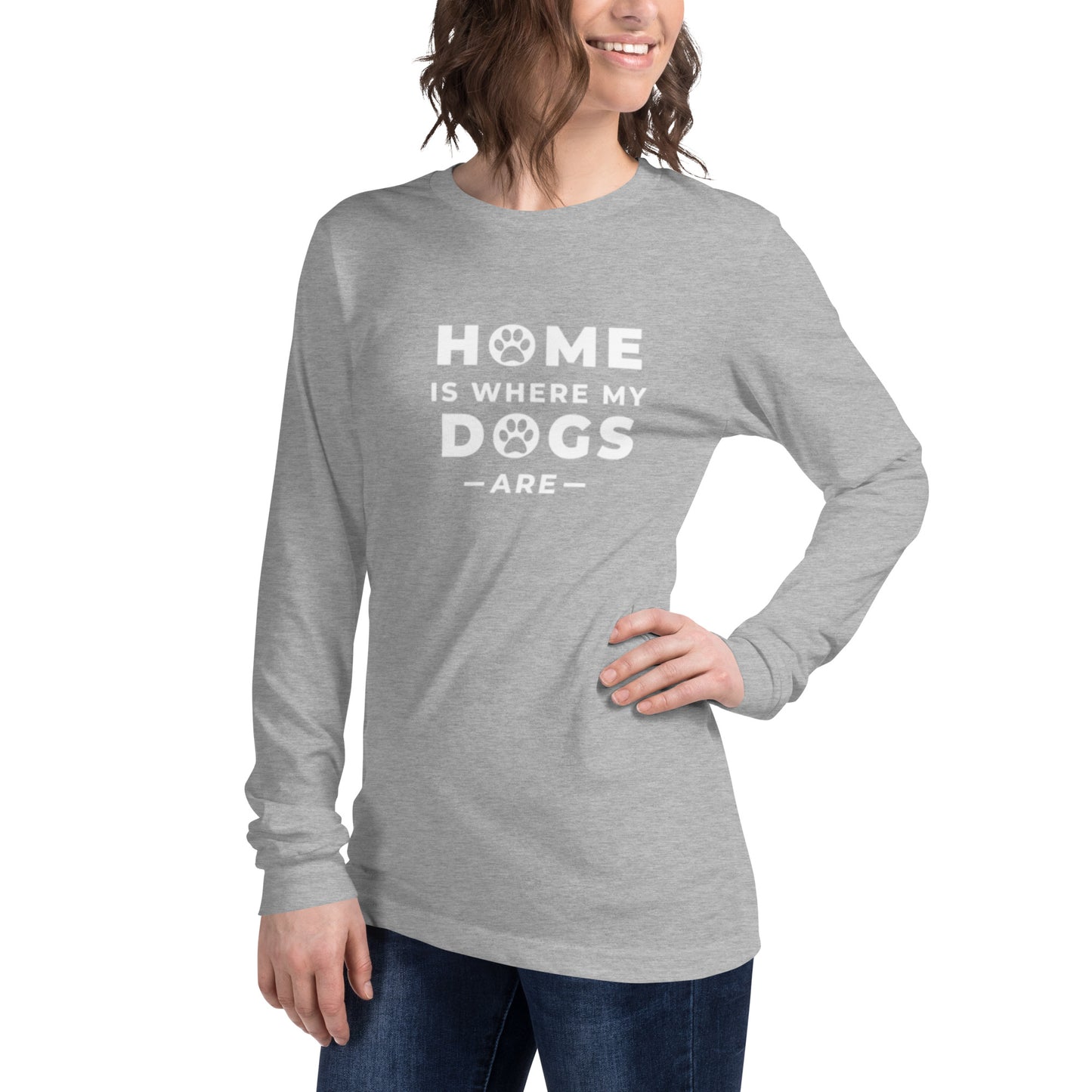 Unisex Long Sleeve Tee with print "Home is where my dogs are"