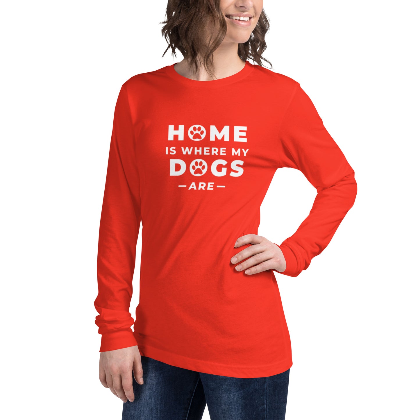 Long sleeve t-shirt with "Home is where my dogs are" graphic tee