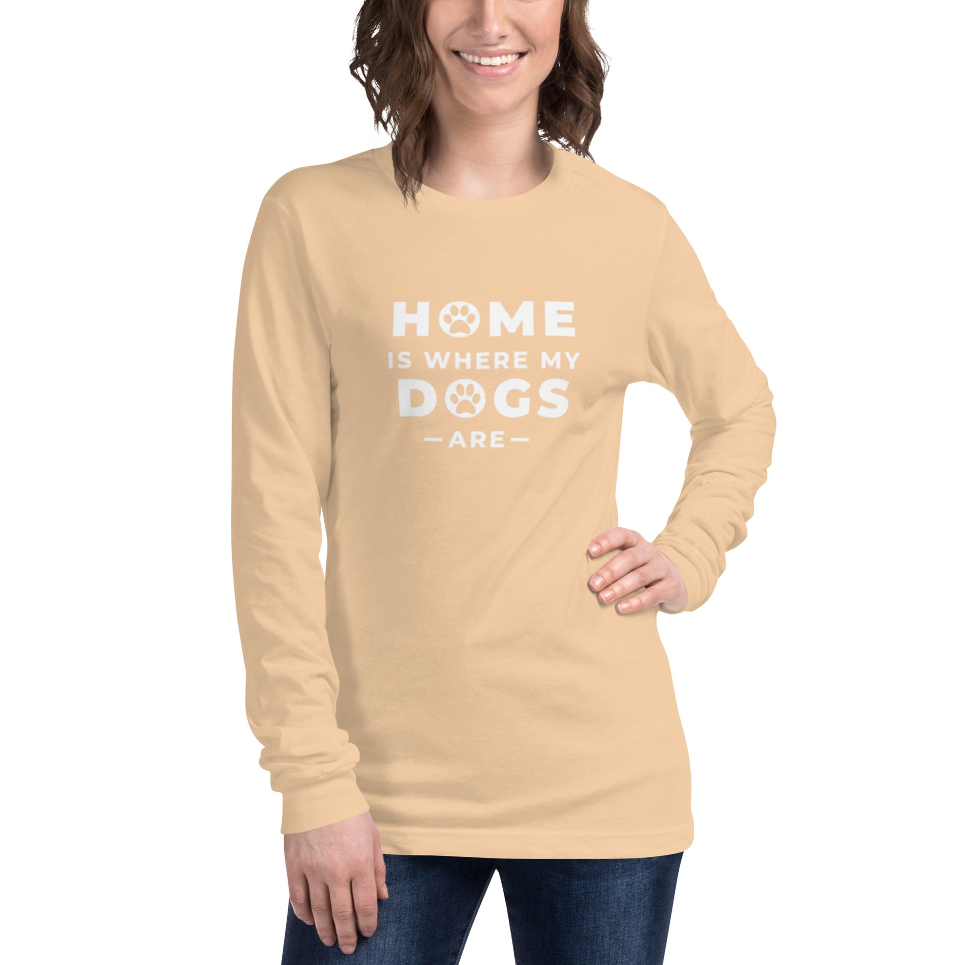 Long sleeve t-shirt with "Home is where my dogs are" graphic tee