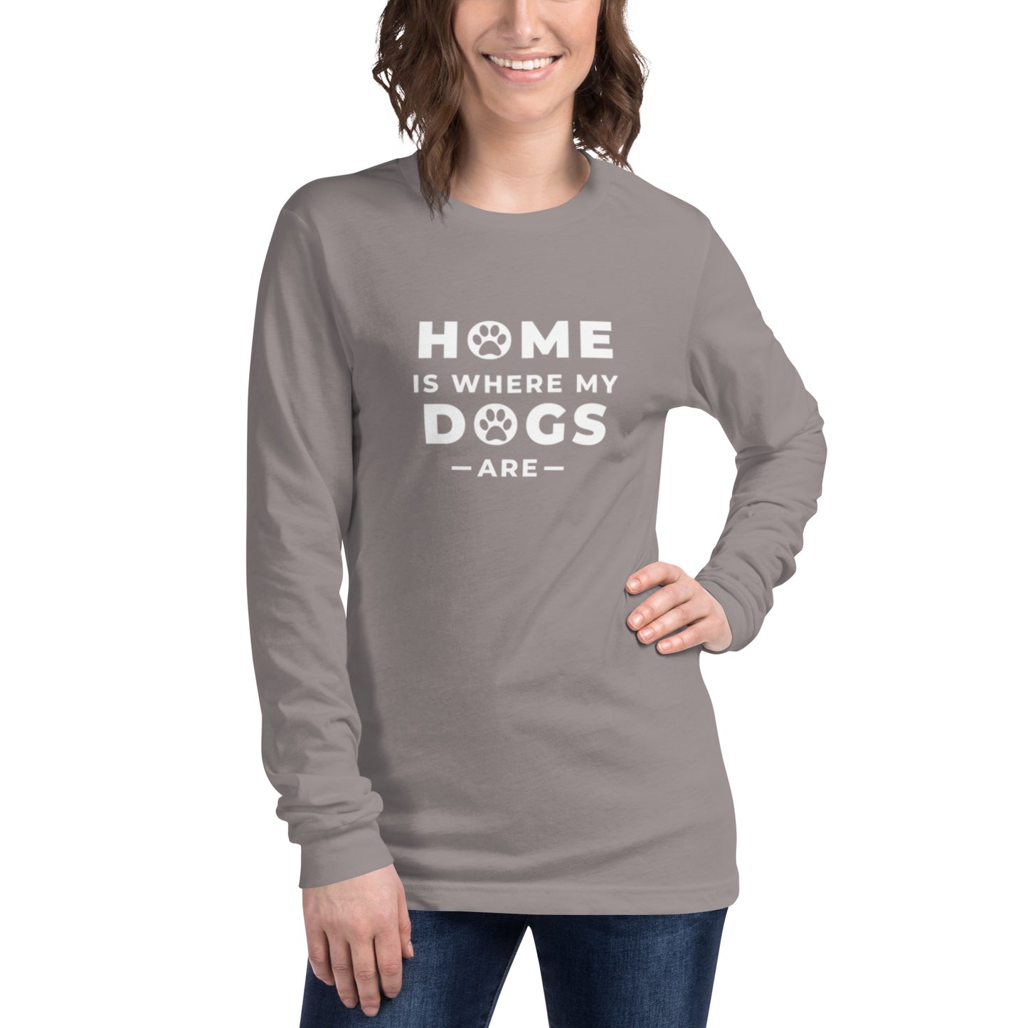 Unisex Long Sleeve Tee with print "Home is where my dogs are"