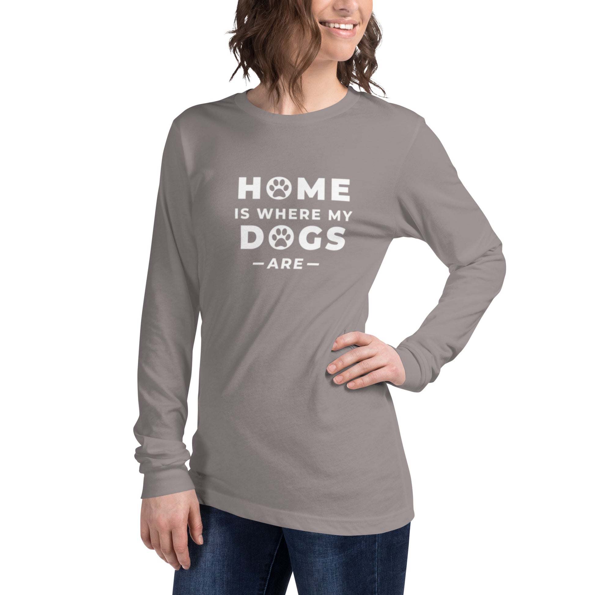 Long sleeve t-shirt with "Home is where my dogs are" graphic tee