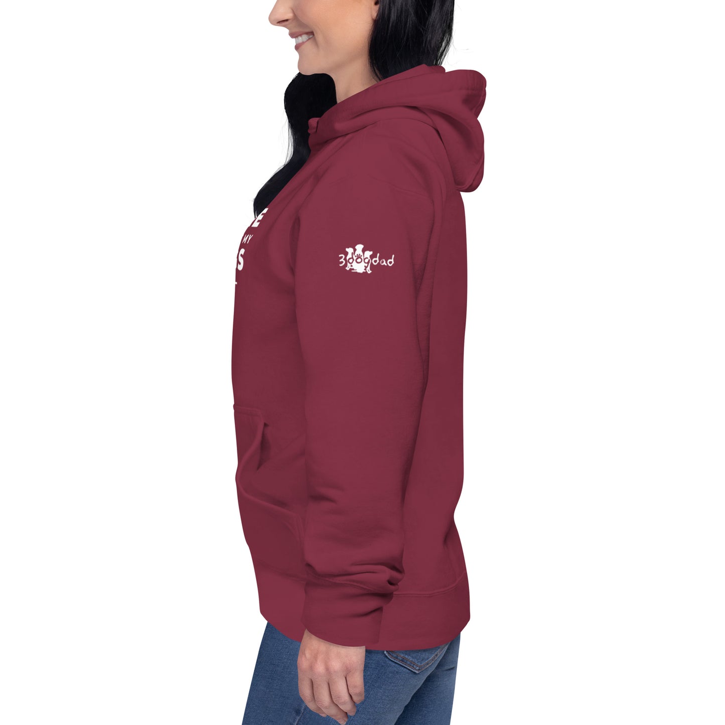 Hoodie with "Home is where my dogs are" Print on front, 3DD logo on left sleeve