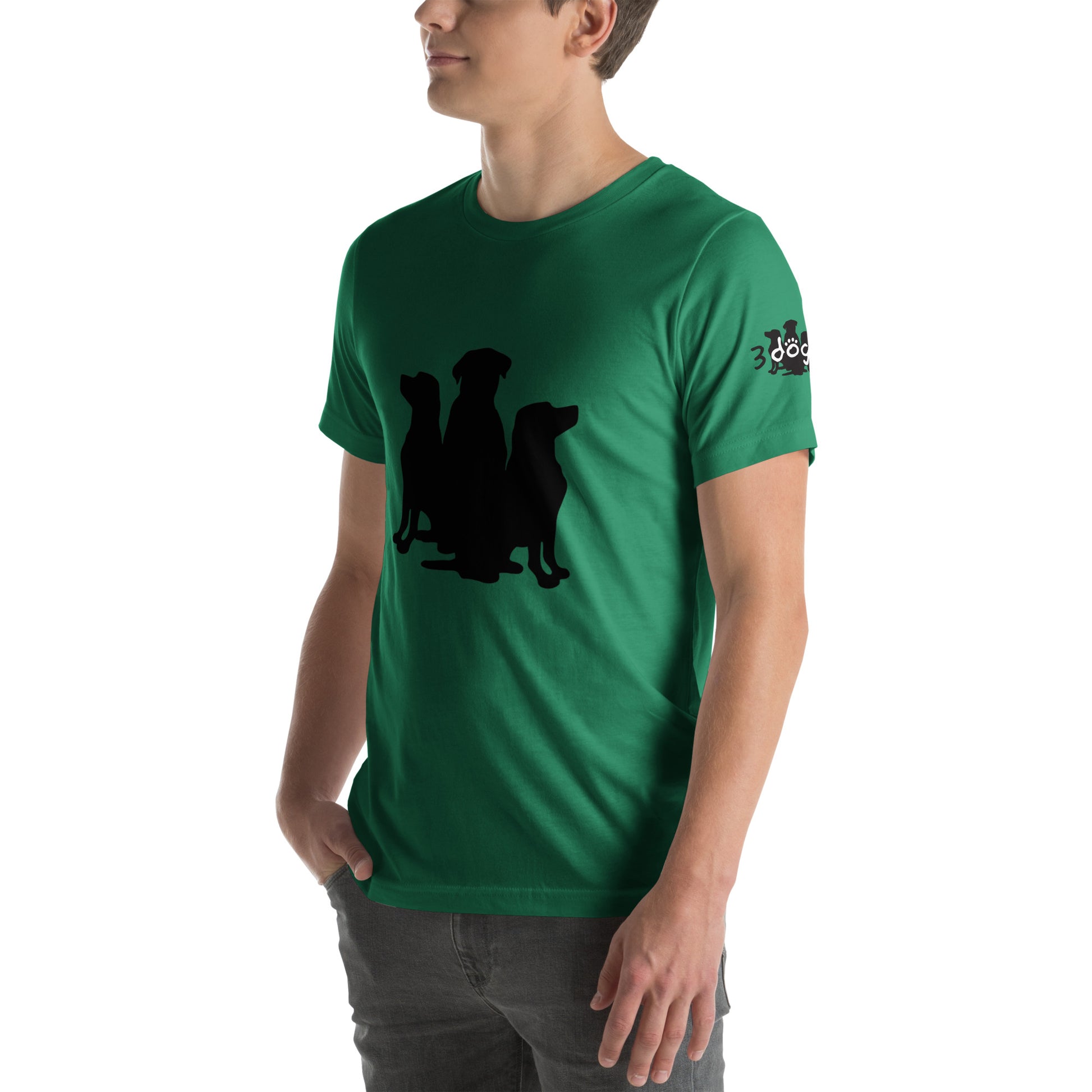 3 dogs on front logo on sleeve short sleeve dog tee