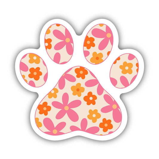 Pink and Orange floral paw print sticker, by Big Moods