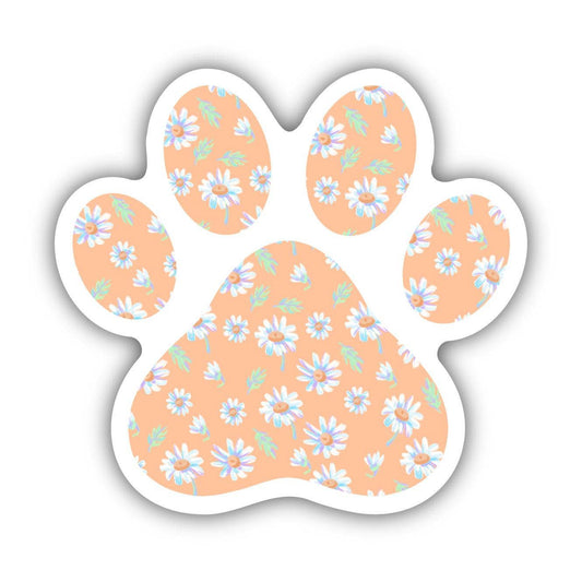 Orange floral paw print sticker, by Big Moods