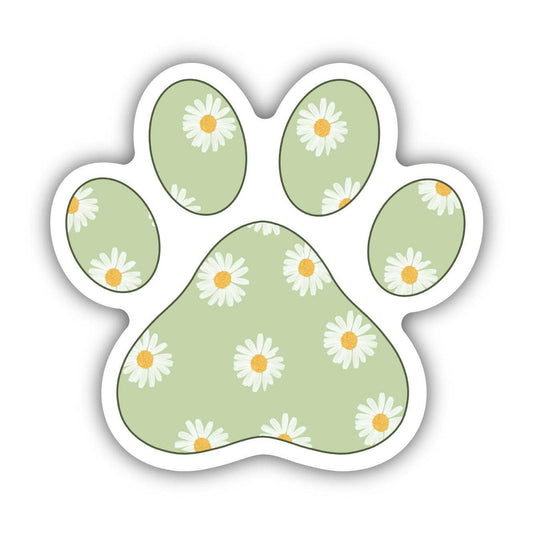 Green floral paw print sticker, by Big Moods